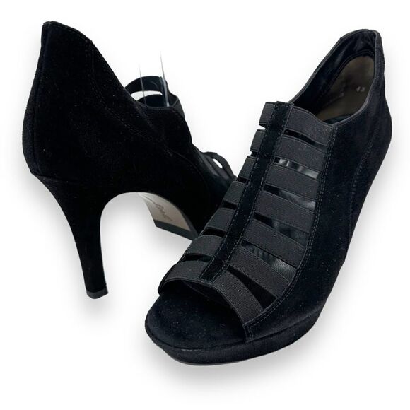 Paul Green Black Elastic Suede Cage Platform Heels Sz 5 - Picture 3 of 13